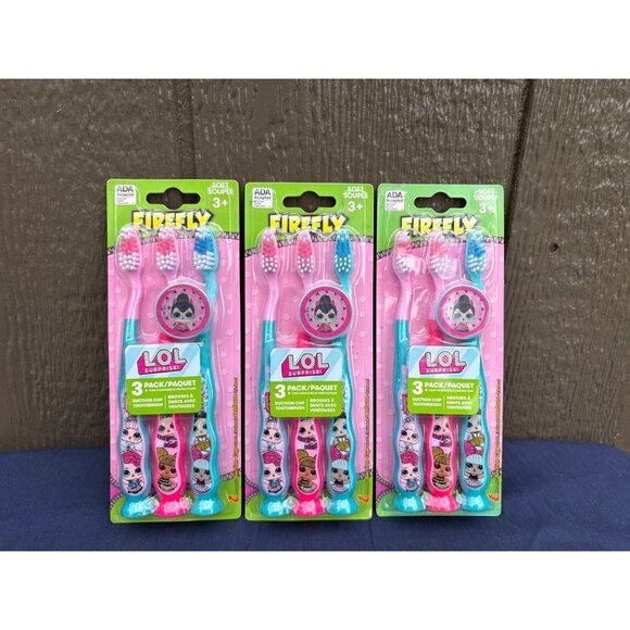 Lot of 3 Firefly LOL Surprise Kids Toothbrush 3-Pack Suction Cup Toothbrush Cap - Picture 1 of 4